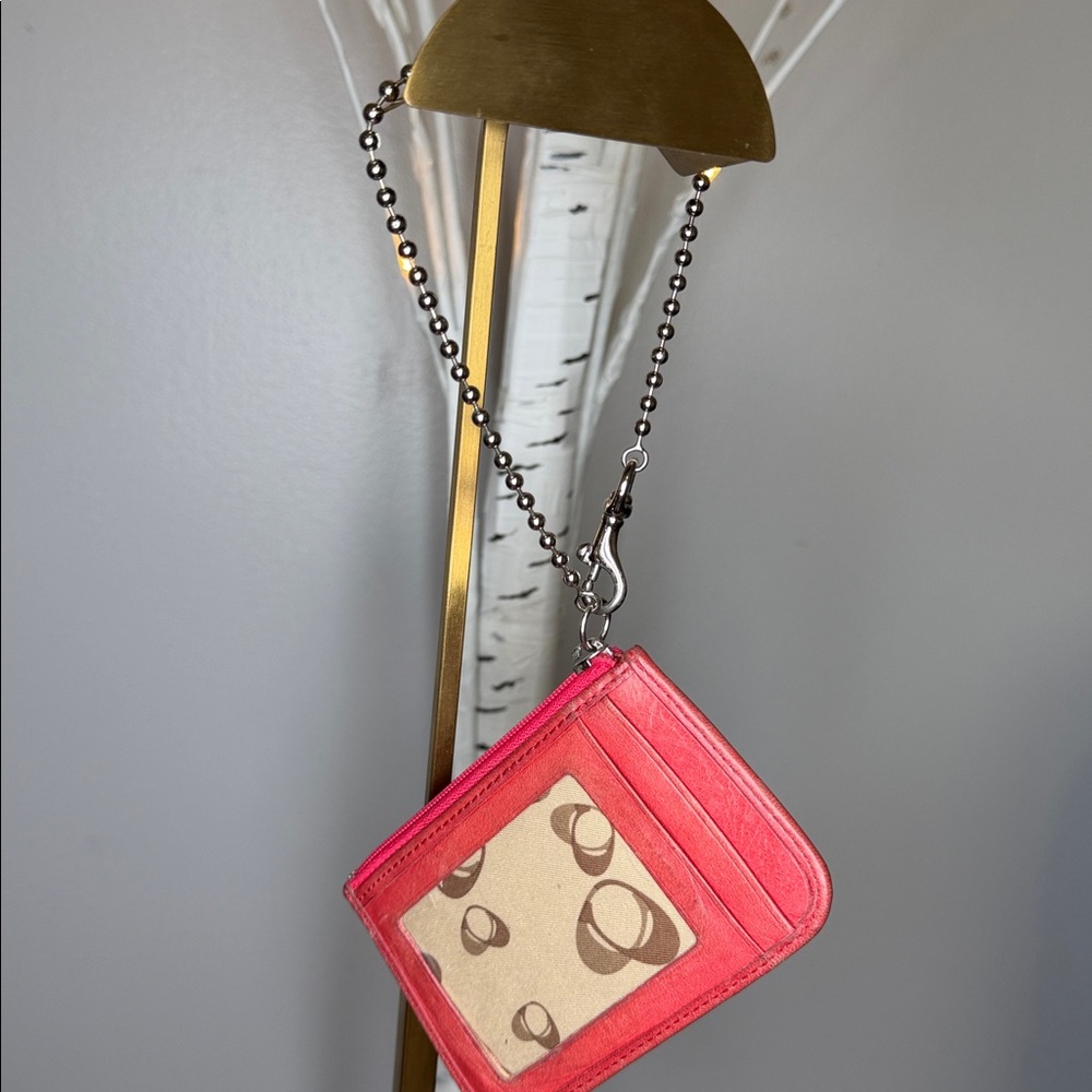 Coach Poppy GUC RED card holder with silver wristlet chain and card slots